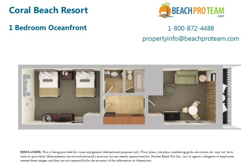 Coral Beach Floor Plan E - 1 Bedroom Oceanfront
